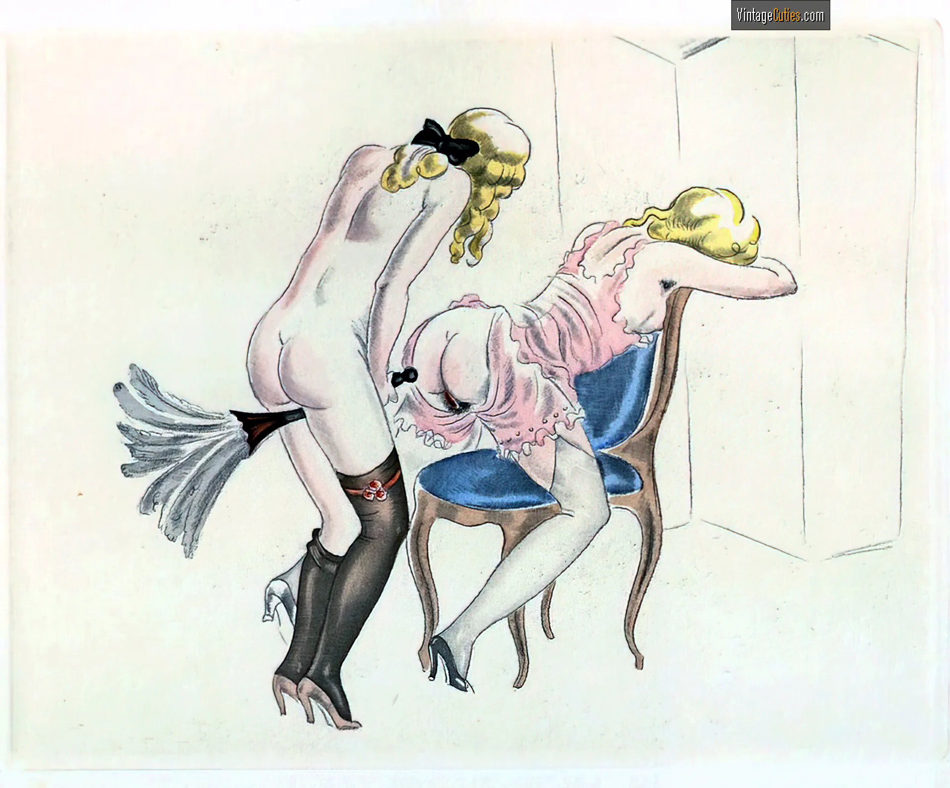 Two horny vintage maids get lesbian satisfaction