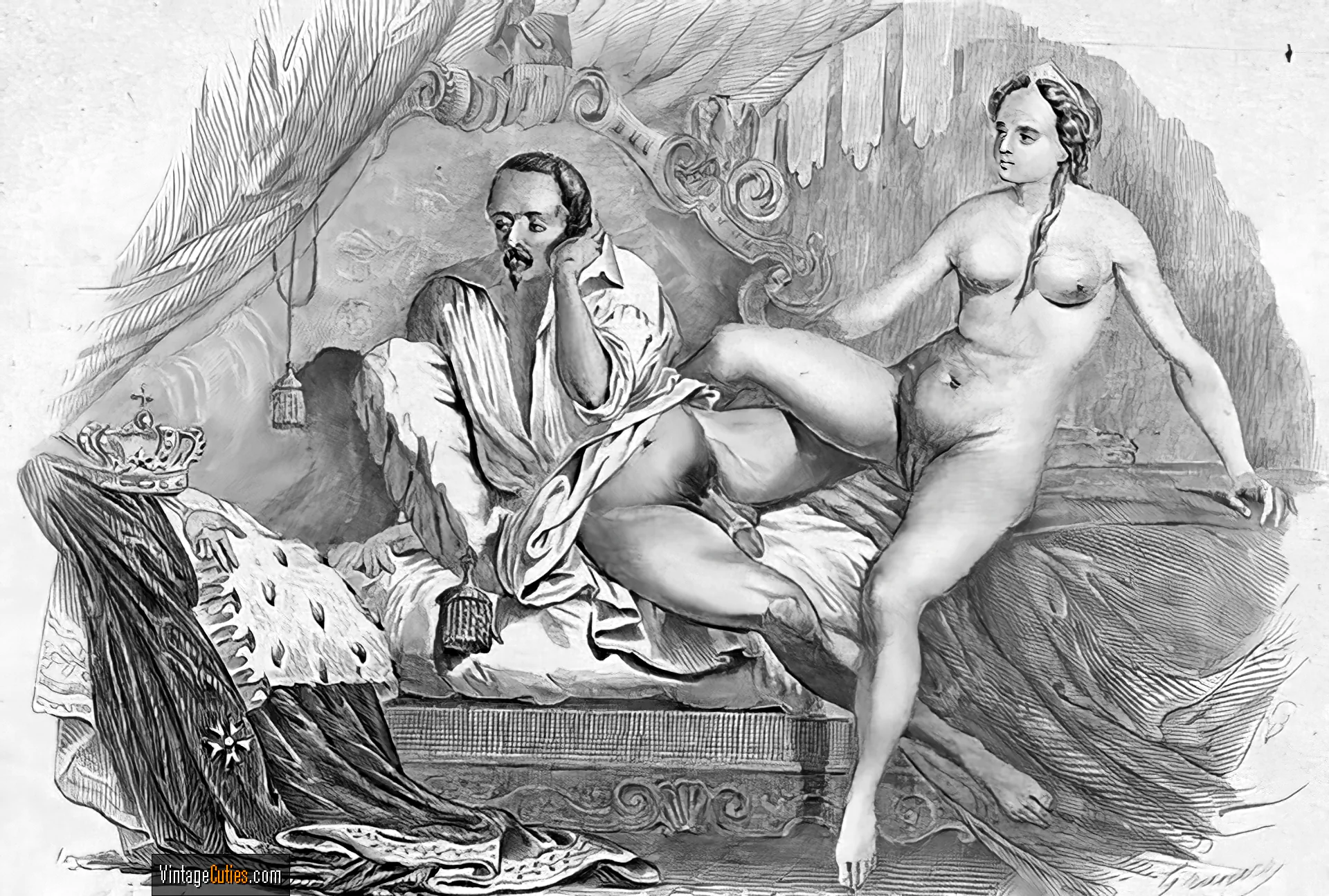 Sad king can't get his classic cock up for his naked queen