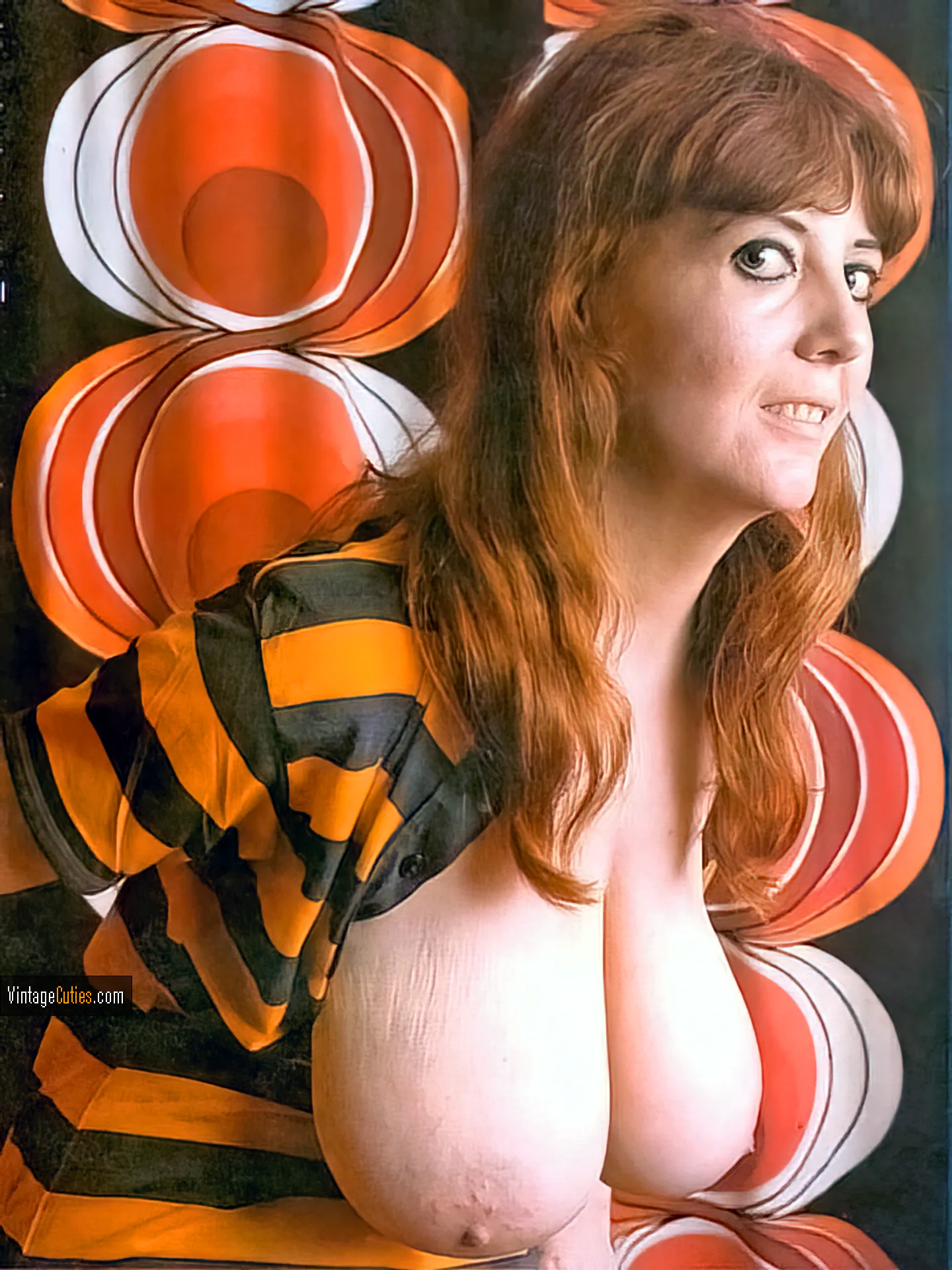 Redhead Mary Edwards aka Linda exposes mature floppy tits